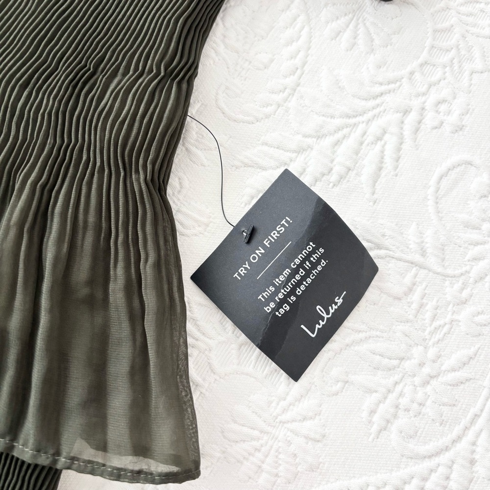 NWT Lulus Elegant Nature Olive Green Pleated Sleeveless Tiered Maxi Dress Small - Picture 6 of 8